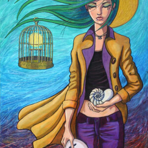 painting of a girl with a mask